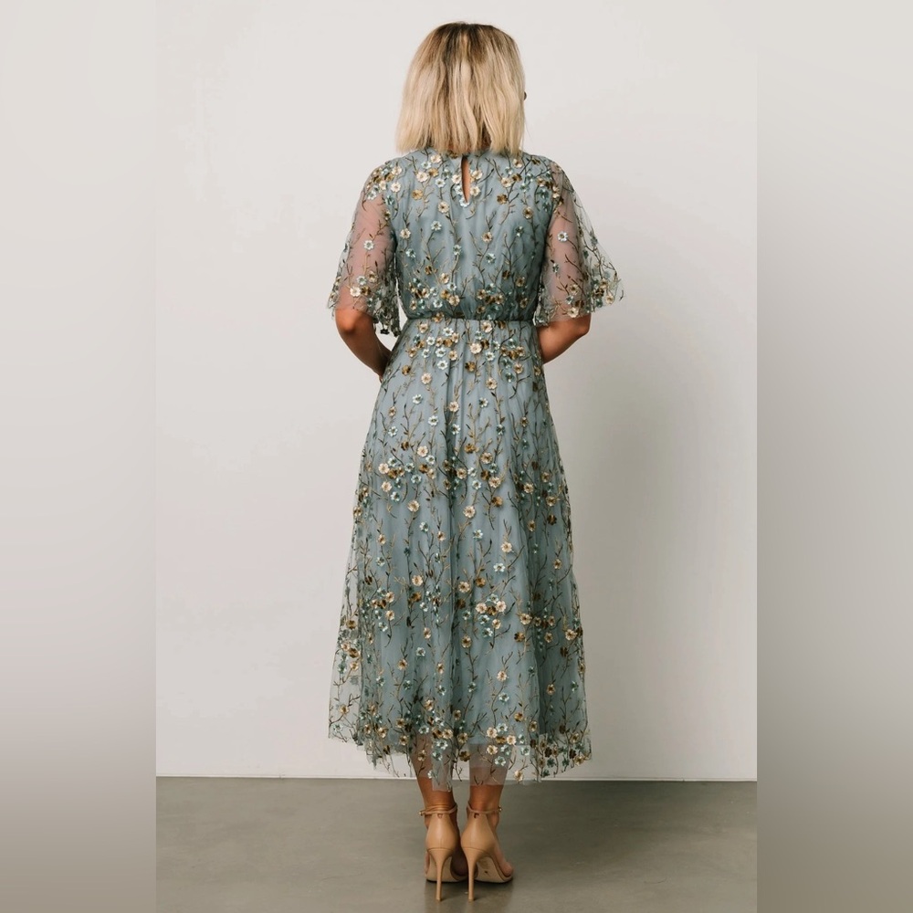 Baltic Born Arabella Dusty Blue Floral Embroidered Midi Dress - Picture 3 of 8